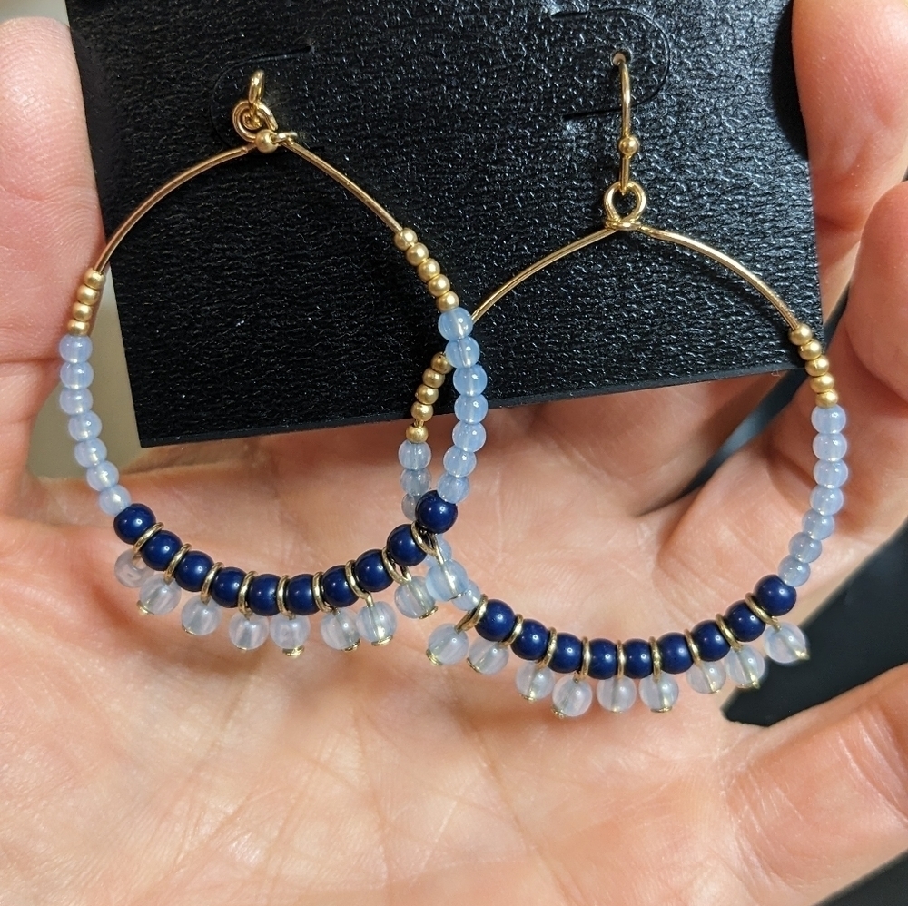 Ophelia Roe Gold Tone Beaded Dangle Hoop Earrings - Picture 2 of 3